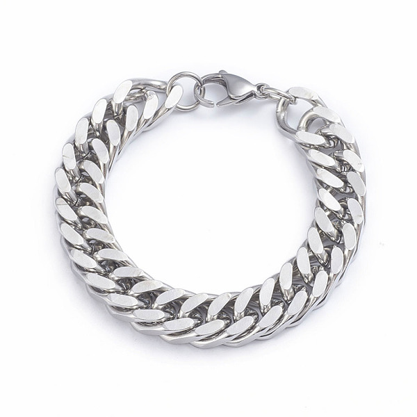 

PandaHall Men's 304 Stainless Steel Diamond Cut Cuban Link Chain Bracelets, with Lobster Claw Clasps, Stainless Steel Color, 8-1/8...