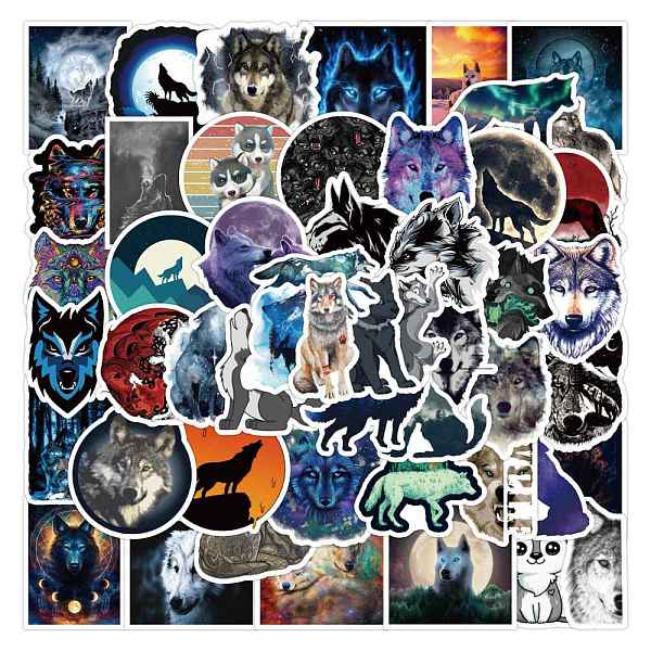 

PandaHall 50Pcs PVC Cartoon Stickers, Self-adhesive Animal Decals, for Suitcase, Skateboard, Refrigerator, Helmet, Mobile Phone Shell, Wolf...