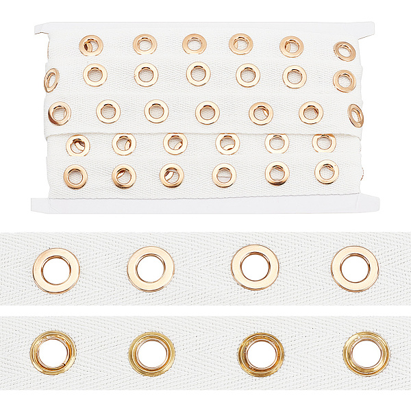 

PandaHall 1 Strand Cotton Cords with Golden Color Plated Brass Eyelets, Garment Accessories, White, 25x1mm, 6 yards/strand Cotton None White