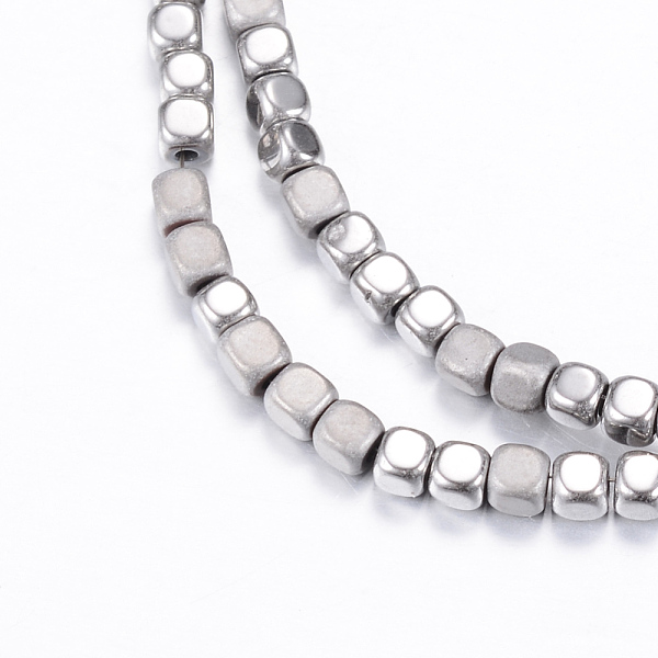 

PandaHall Vacuum Plating Electroplate Non-magnetic Synthetic Hematite Bead Strands, with Matte Style, Cube, Silver Plated, 3x3x3mm, Hole...
