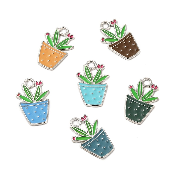 

PandaHall Alloy Enamel Pendants, Potted Plant Charm, Platinum, Mixed Color, 22x14.5x1.5mm, Hole: 2.5mm Alloy+Enamel Others Multicolor