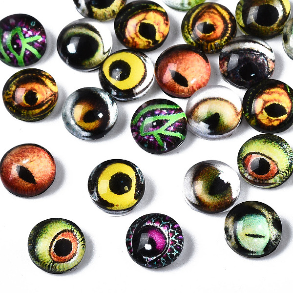 

PandaHall Glass Cabochons, Half Round with Eye Pattern, Mixed Color, 6mm, 30pcs/set Glass Half Round Multicolor