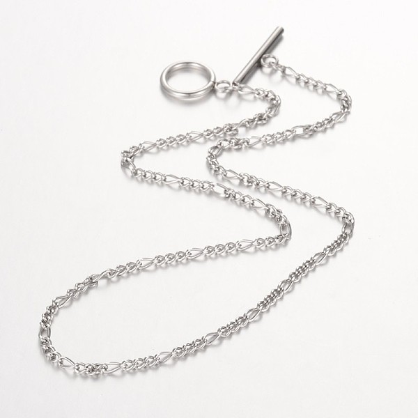 

PandaHall 304 Stainless Steel Figaro Chain Necklace, Stainless Steel Color, 17.32 inch(44cm) Stainless Steel