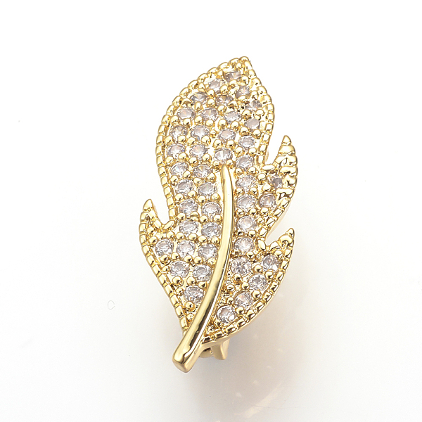 

PandaHall Brass Micro Pave Cubic Zirconia Enhancer Shortener Bails, Hinged Pendant Bails, Feather, Golden, 24x11x9mm, Hole: 2mm Brass