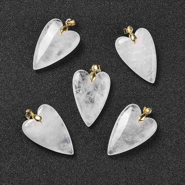 

PandaHall Natural Quartz Crystal Pendants, Rock Crystal Pendants, with Rack Plating Golden Plated Brass Findings, Long-Lasting Plated, Heart...