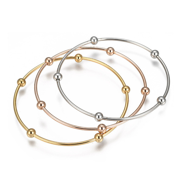 

PandaHall 304 Stainless Steel Bangle Sets, with Round Beads, Mixed Color, 68mm, about 3pcs/set 304 Stainless Steel
