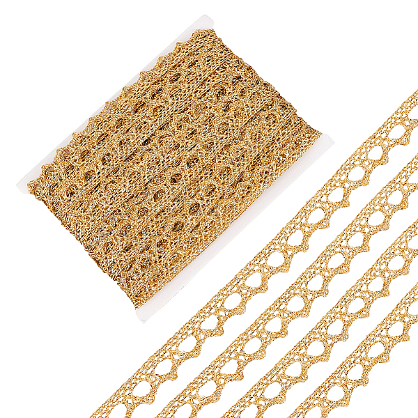 PandaHall 20 Yards Gold Lace Ribbon Trim, 0.35" Wide Embroidery Lace Trim Ribbon Metallic Lace Trim Vintage Crochet Lace Ribbon for Wedding...