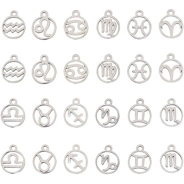 

PandaHall UNICRAFTALE 24pcs Flat Round with 12 Constellation Pendants 316 Stainless Steel Mixed Sign Charms Metal 1.5mm Small Hole Zodiac...
