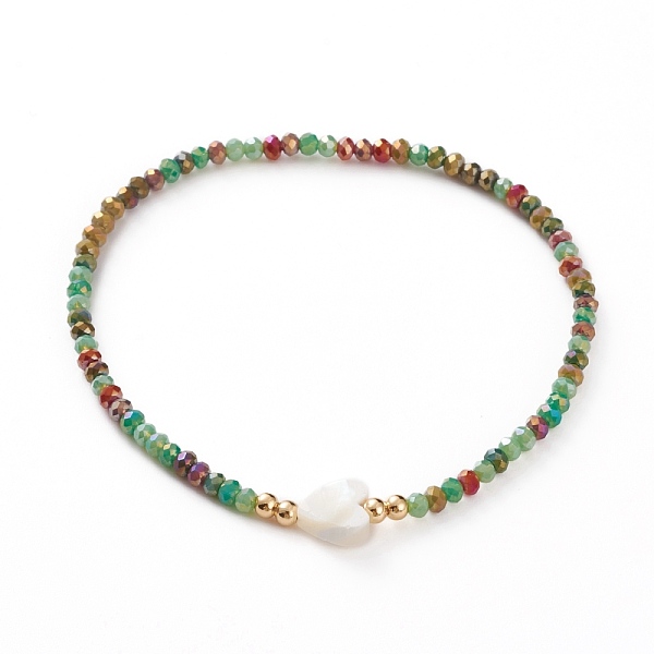

PandaHall Faceted Rondelle Glass Beads Stretch Bracelets, with Natural Shell Heart Beads and Brass Round Beads, Colorful, Inner Diameter...