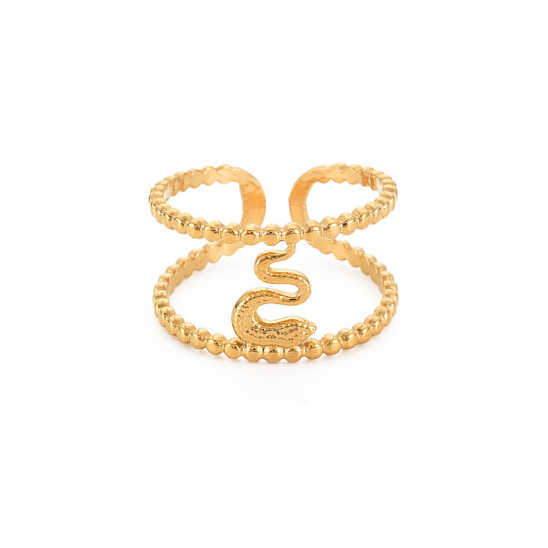 

PandaHall Ion Plating(IP) 304 Stainless Steel Snake Wide Open Cuff Ring for Women, Nickel Free, Real 18K Gold Plated, US Size 7 1/4(17.5mm)...
