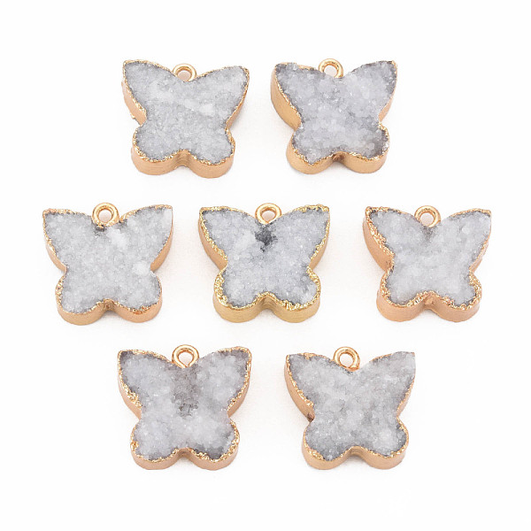 

PandaHall Natural Druzy Agate Pendants, with Light Gold Plated Iron Findings, Butterfly, Gainsboro, 17~18x18~19x5~6.5mm, Hole: 1.6mm Druzy..., Gray