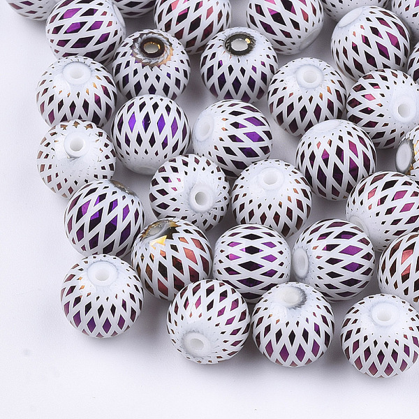 

PandaHall Electroplate Glass Beads, Round with Rhombus Pattern, Indigo, 8~8.5mm, Hole: 1.5mm Glass Others Purple