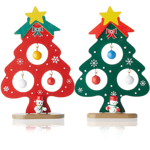 PandaHall Gorgecraft 2 Sets 2 Colors Christmas Tree Wooden Display Decoration for Kids, for Home Desktop Table Decoration, Mixed Color...