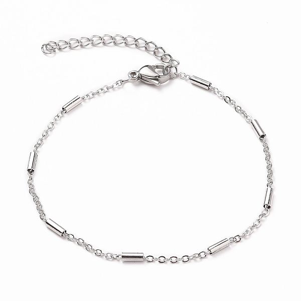 

PandaHall 304 Stainless Steel Cable Chain Bracelets, with Tube Beads and Lobster Claw Clasps, Stainless Steel Color, 7-1/4 inch(18.5cm) 304...