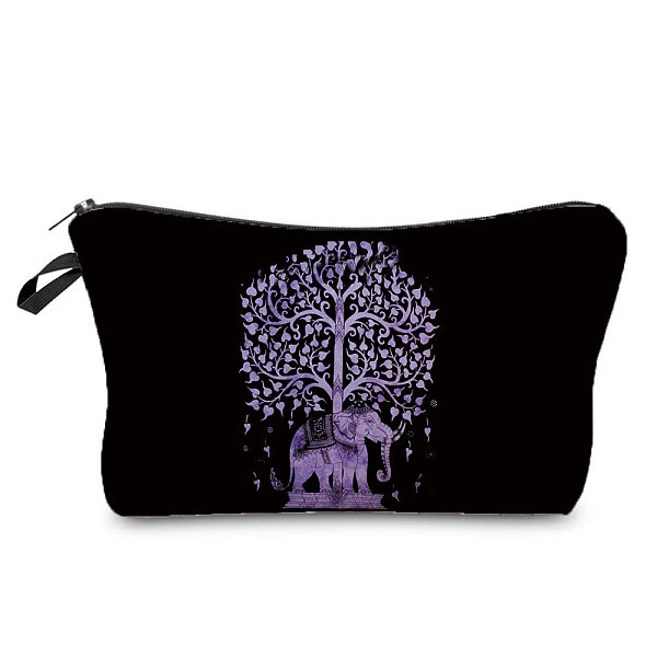 木と象の柄のポリエステル製ウォータープーフ化粧収納袋