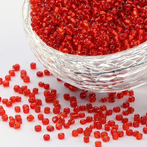 

PandaHall 12/0 Glass Seed Beads, Silver Lined, Red, 2mm, Hole: 0.5mm, about 30000pcs/pound Glass Red