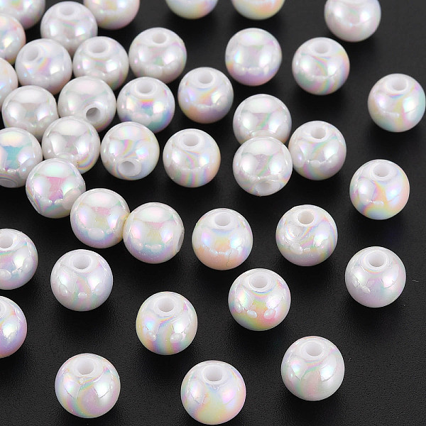 

PandaHall Opaque Acrylic Beads, AB Color Plated, Round, White, 8x7mm, Hole: 2mm Acrylic Round White