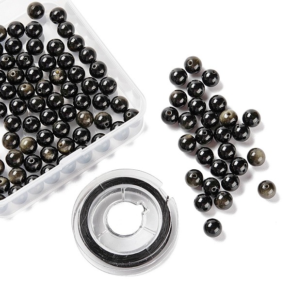

PandaHall 100Pcs 8mm Natural Golden Sheen Obsidian Round Beads, with 10m Elastic Crystal Thread, for DIY Stretch Bracelets Making Kits, 8mm...