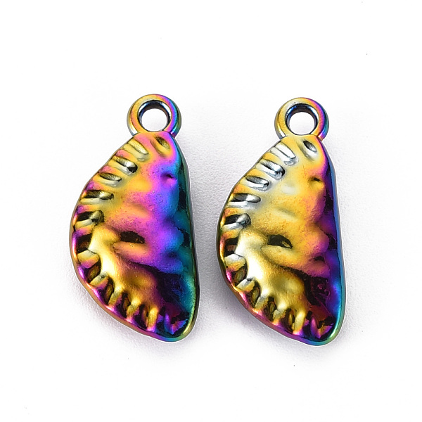 

PandaHall Alloy Pendants, Cadmium Free & Nickel Free & Lead Free, Dumplings Shape, Rainbow Color, 21.5x10x4.5mm, Hole: 2mm Alloy Food