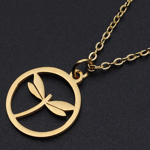 

PandaHall 201 Stainless Steel Pendant Necklaces, with Cable Chains and Lobster Claw Clasps, Ring with Dragonfly, Golden, 15.74 inch(40cm)...