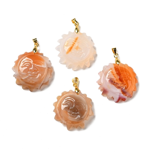 

PandaHall Natural Red Agate Pendants, with Golden Tone Brass Findings, Lead Free & Cadmium Free, Sun with Smiling Face, 36x29~29.5x9.5mm...