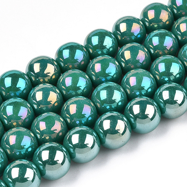 

PandaHall Electroplate Opaque Glass Beads Strands, AB Color Plated, Round, Dark Cyan, 9.5~10mm, Hole: 1.5mm, about 40~42pcs/strand...