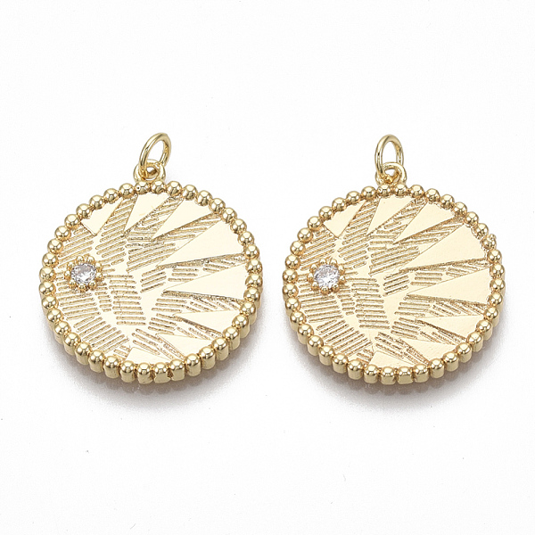 

PandaHall Brass Micro Pave Clear Cubic Zirconia Pendants, Flat Round, Nickel Free, Real 18K Gold Plated, 25x23x2.5mm, Jump Ring: 5x0.8mm...