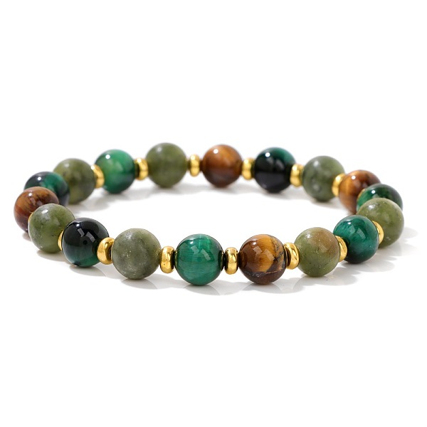 Natural Tiger Eye & Green Tiger Eye Beaded Stretch Bracelets For Men And Women