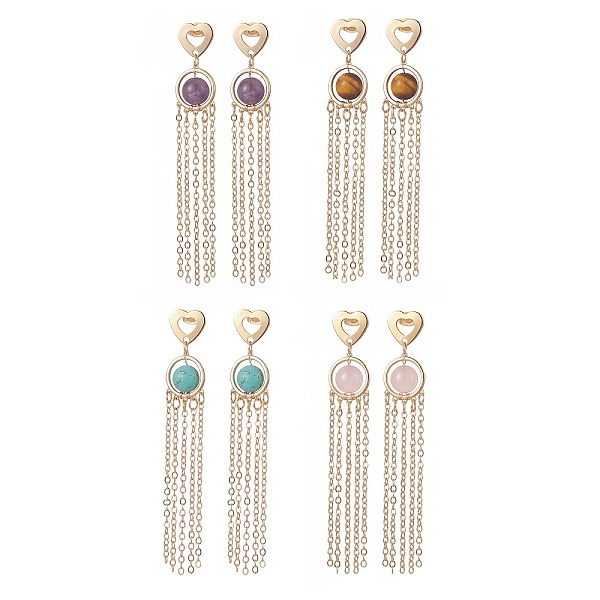

PandaHall 4 Pair 4 Style Natural & Synthetic Mixed Gemstone Beaded Dangle Chandelier Earrings, Golden Brass Heart with Tassel Long Drop...