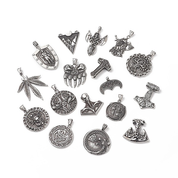 

PandaHall Tribe Style 304 Stainless Steel Pendants, Mixed Shapes Charms, Antique Silver, 23.5~57x24~39x3~9.5mm, Hole: 3.5~7mm 304 Stainless...