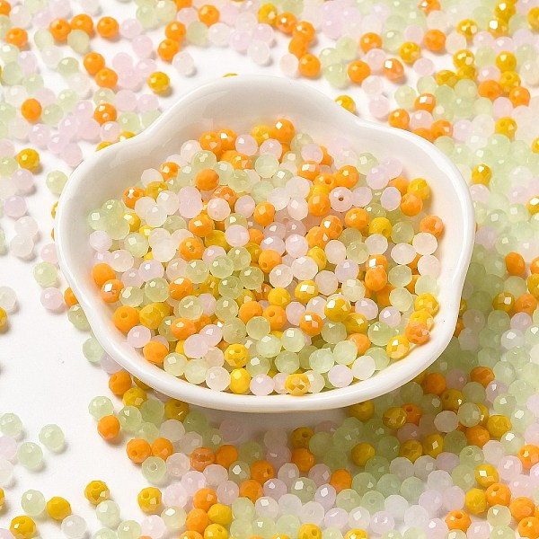 

PandaHall Glass Beads, Faceted, Rondelle, Green Yellow, 4x3mm, Hole: 0.4mm, about 6800pcs/500g Glass Rondelle