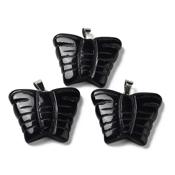 

PandaHall Natural Obsidian Carved Pendants, Butterfly Charms with Platinum Plated Brass Snap on Bails, 30x35.5x7mm, Hole: 7x4.5mm Obsidian...