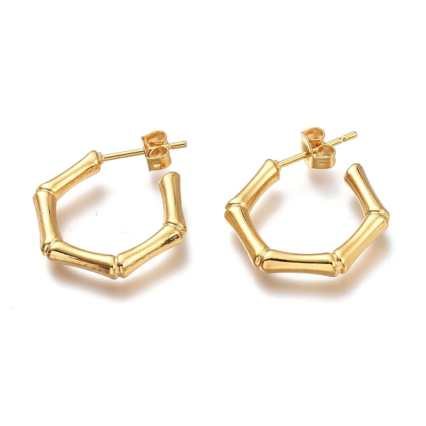 

PandaHall 304 Stainless Steel Half Hoop Earrings, Stud Earrings, with Ear Nuts, Bamboo Stick, Golden, 20x17x3mm, Pin: 0.7mm 304 Stainless...