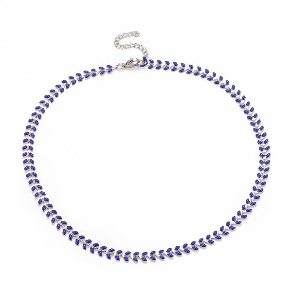 

PandaHall Enamel Wheat Link Chain Necklace, 304 Stainless Steel Jewelry for Women, Stainless Steel Color, Medium Blue, 16.5 inch(41.8cm) 304...