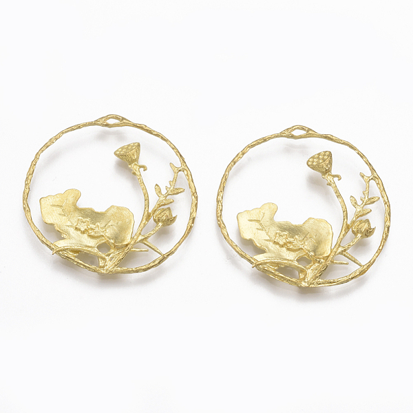 

PandaHall Brass Pendants, Nickel Free, Ring with Lotus Pod, Raw(Unplated), 32x32x3mm, Hole: 2.5x1mm Brass Ring