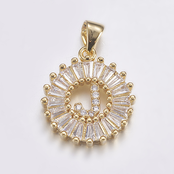 

PandaHall Long-Lasting Plated & Rack Plating Brass Micro Pave Cubic Zirconia Letter Pendants, Flat Round, Real 18K Gold Plated, Letter.J..., Clear