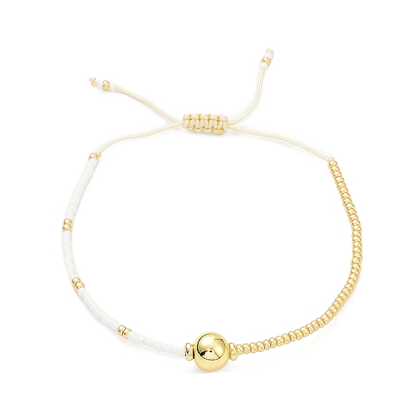 

PandaHall Adjustable Miyuki Seed & Brass Braided Beaded Bracelets for Women, White, Inner Diameter: 1-3/4~2-7/8 inch(4.5~7.3cm) Glass White