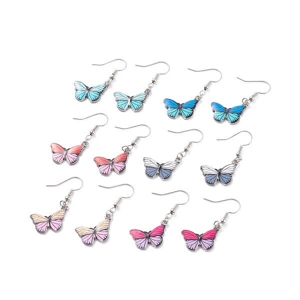 

PandaHall Two Tone Butterfly Dangle Earrings for Women, Stainless Steel Color, Mixed Color, 40mm, Pin: 0.5mm Alloy Multicolor