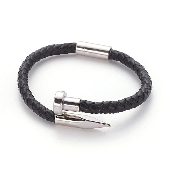 

PandaHall Retro Leather Cord Bracelets, with 304 Stainless Steel Magnetic Clasps, Stainless Steel Color, 8 inch(20.2cm), 6mm Leather