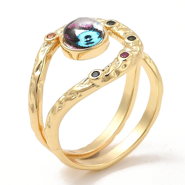 

PandaHall Resin Evil Eye Open Cuff Ring with Cubic Zirconia, Real 18K Gold Plated Brass Wire Wrap Jewelry for Women, Purple, Inner Diameter...