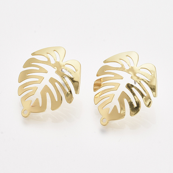 

PandaHall Tropical Theme Iron Stud Earring Findings, with Steel Pins and Hole, Monstera Leaf, Light Gold, 28x24mm, Hole: 1.4mm, Pin: 1.4mm...