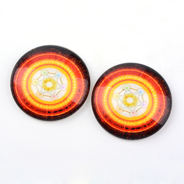 

PandaHall Glass Cabochons, Half Round/Dome, Kaleidoscope Pattern, Coral, 12x4mm Glass Half Round Red
