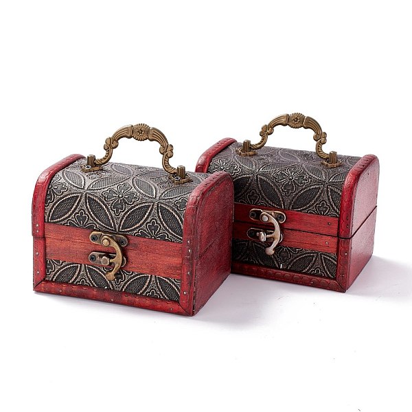

PandaHall Vintage Wooden Jewelry Box, Pu Leather Decorative Treasure Chest Boxes, with Carry Handle and Latch, Rectangle with Coin Pattern..., Gray