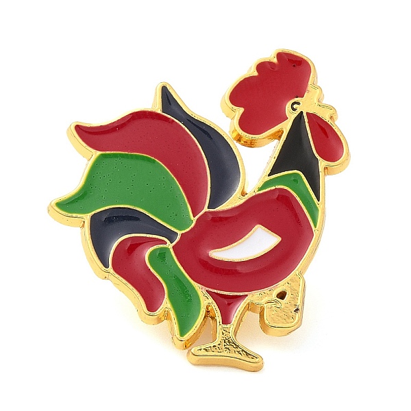 PandaHall Rooster Enamel Pins, Golden Plated Alloy Badge for Backpack Clothes, Red, 31x26.5x1.5mm Alloy+Enamel Rooster Red