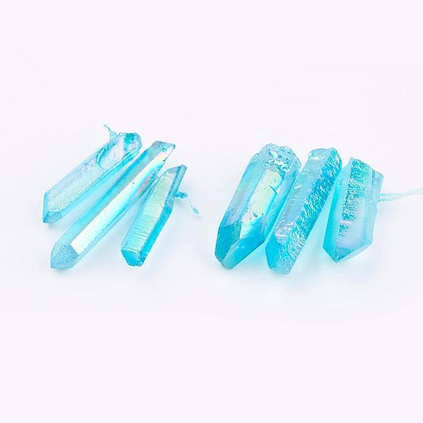 

PandaHall Electroplated Natural Quartz Crystal Graduated Beads Strands, Nuggets, Cyan, 21~43x5~13mm, Hole: 1mm, 3pcs/set Quartz Crystal...