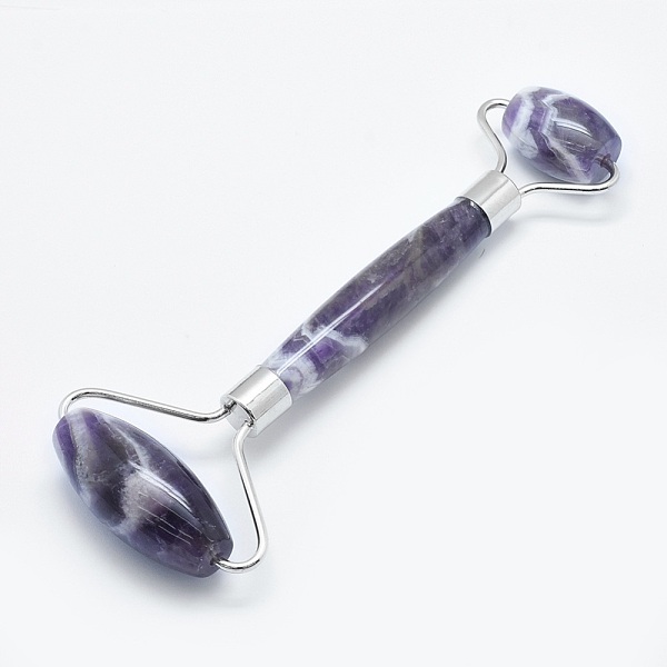 

PandaHall Natural Amethyst Brass Face Massager, Facial Rollers, Platinum, 146~150x54~58x19~22mm Amethyst Others