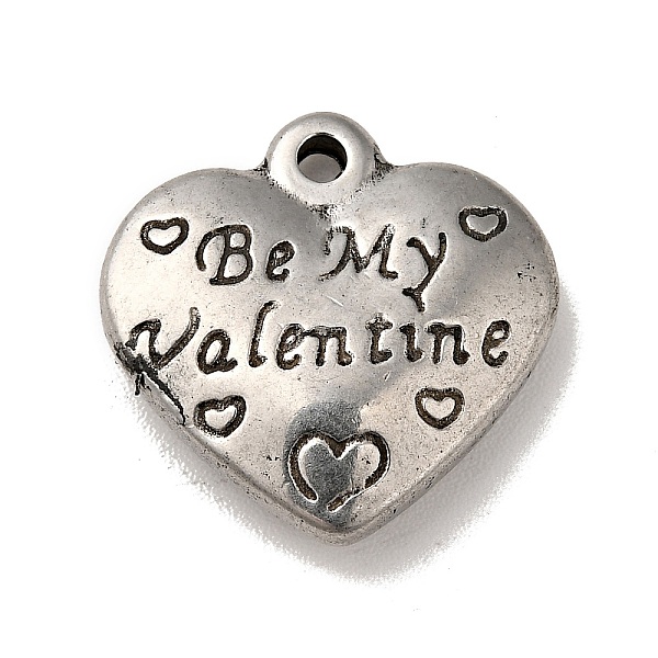 

PandaHall Valentine's Day 304 Stainless Steel Pendants, Heart with Word Be My Valentine, Antique Silver, 17x17x4mm, Hole: 1.5mm 304...