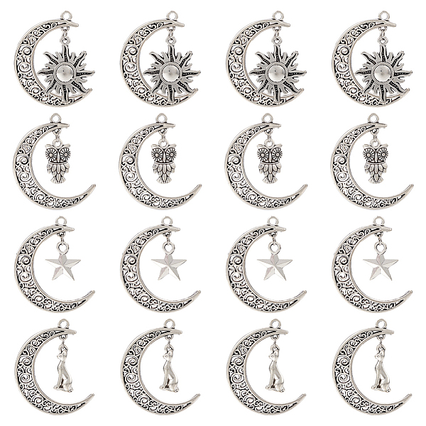 

PandaHall 20Pcs 4 Style Tibetan Style Alloy Pendants, Hollow Moon Charms, Mixed Shapes, Hollow Moon: 41x30x2mm, Hole: 3mm, 5pcs/style Alloy...