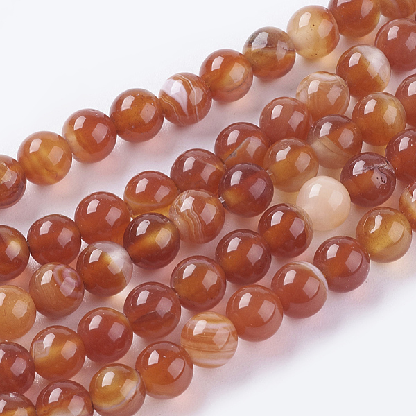 

PandaHall Natural Striped Agate/Banded Agate Beads Strands, Dyed, Round, FireBrick, 6mm, Hole: 1mm Banded Agate Round Red