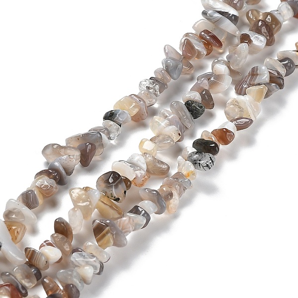 

PandaHall Natural Botswana Agate Beads Strands, Chip, 5~15x5.5~6x2.5~4mm, Hole: 0.7mm, 30.31''~30.71''(77~78cm) Botswana Agate Chip
